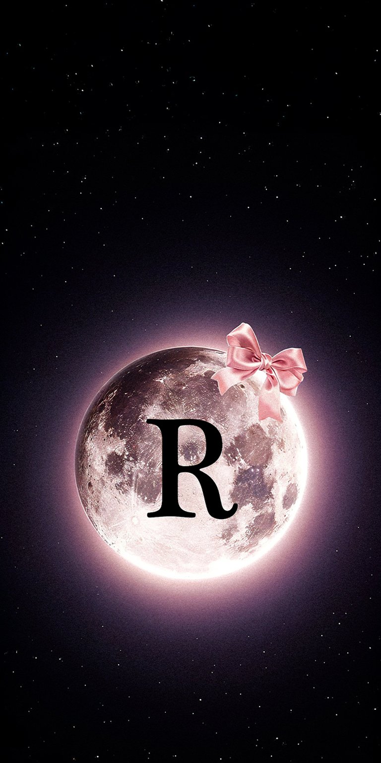 Pink moon letter L wallpaper iPhone 4K