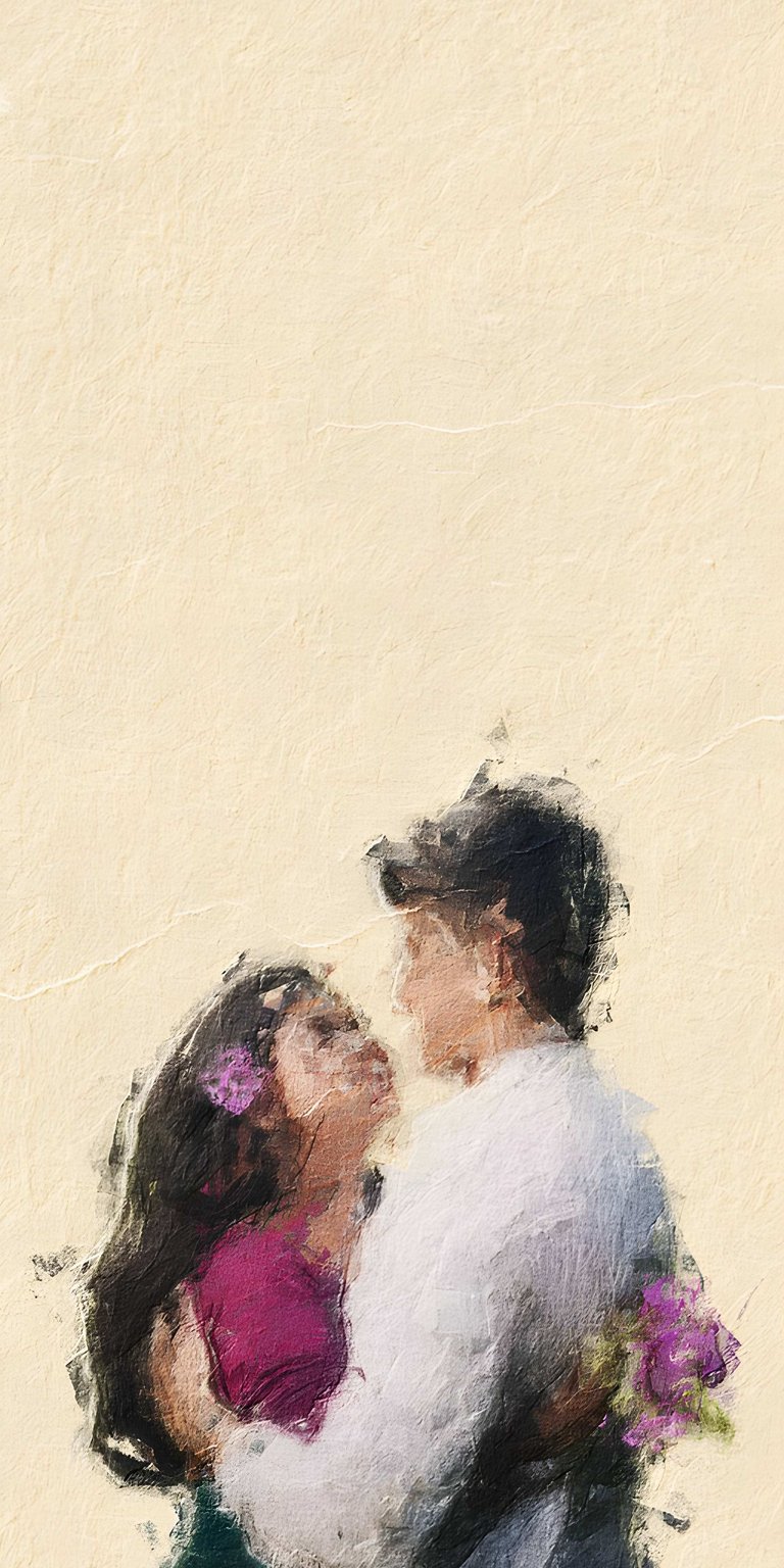 This beautiful 4K wallpaper depicts a romantic couple in a soft, painterly art style with floral accents. Elevate your iPhone look with this dreamlike aesthetic 4K wallpaper that captures a moment of love and connection.