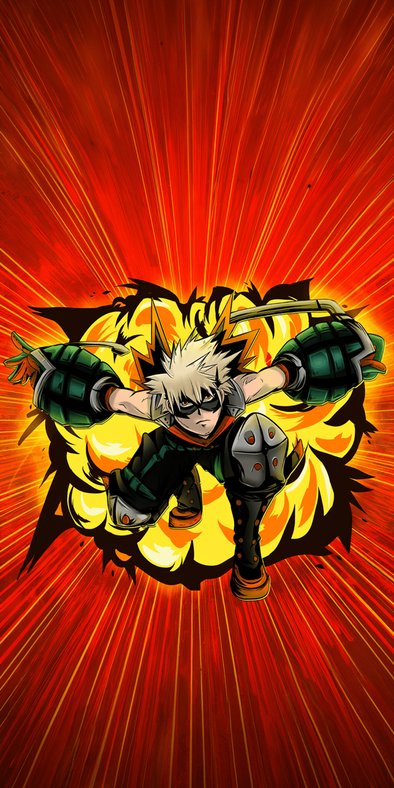 Get this amazing Bakugo 4K wallpaper for your iPhone, showcasing his iconic spiky hair and grenade gauntlets. This dynamic wallpaper features an explosive backdrop and highlights Bakugo's fierce determination.