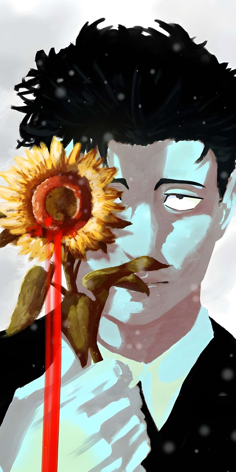 Download this haunting Hannibal 4K wallpaper for your iPhone today. This striking wallpaper features Hannibal Lecter with a sunflower bleeding a stark red, capturing a chilling and artistic aesthetic.