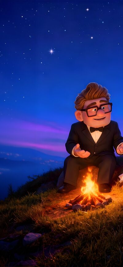 Set your iPhone to this beautiful Carl Ellie wallpaper in stunning 4K resolution! This matching wallpaper features Carl in a suit, Ellie in a dress, and both by a small fire.