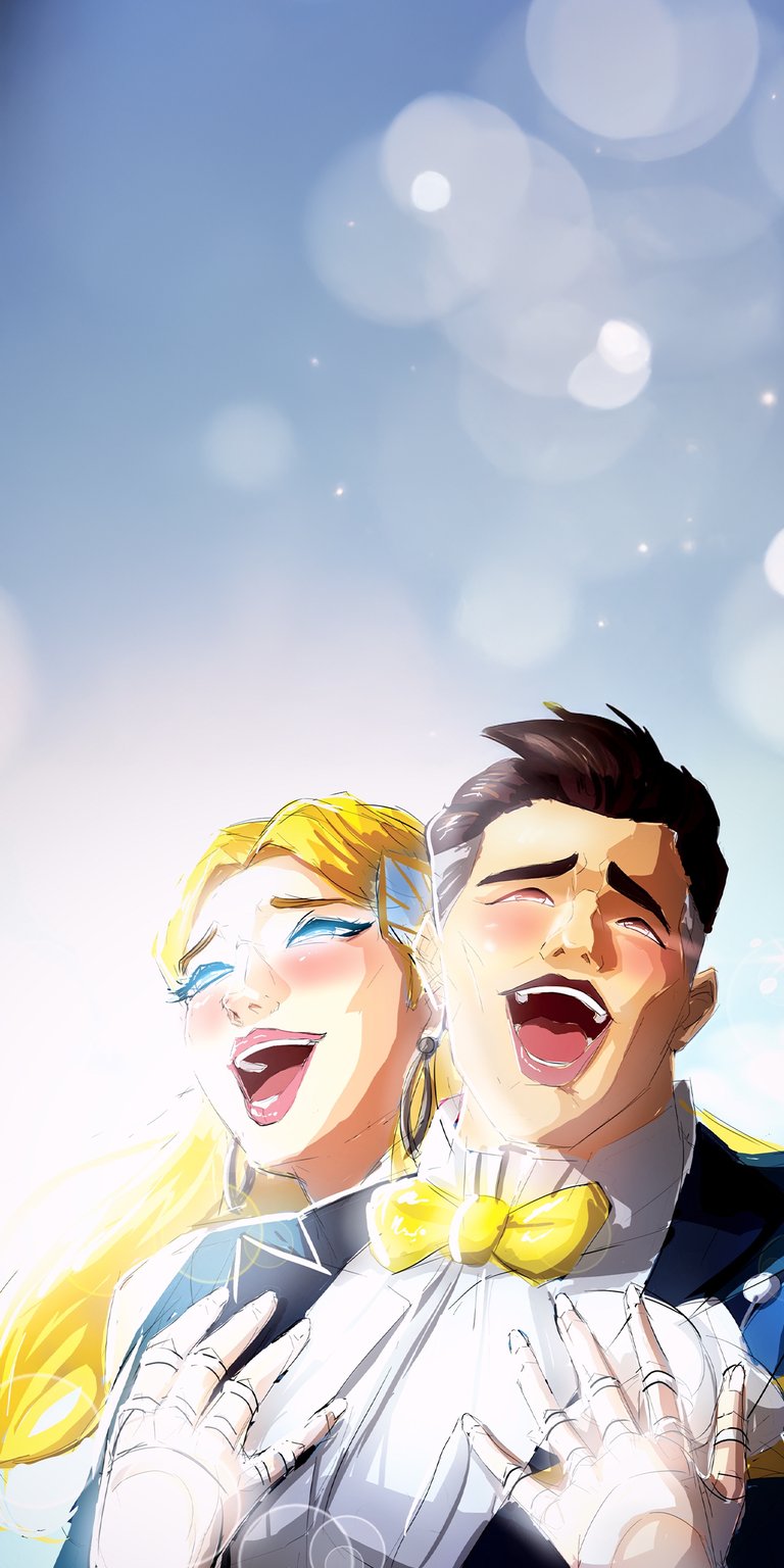 Download this stunning Sigma and Moira 4K wallpaper for your iPhone, showcasing the characters' open mouths, bowties, and shiny earrings. This wallpaper offers a unique art style to your mobile device.
