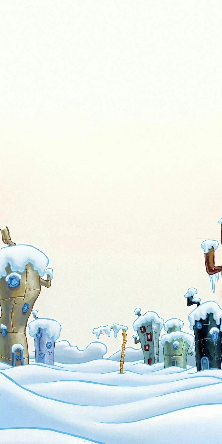 This wintery Bikini Bottom wallpaper in 4K is the perfect iPhone background! Featuring snow-covered buildings, a snowy landscape, and a frozen bamboo pole, this wallpaper brings a unique seasonal twist to the beloved cartoon world.