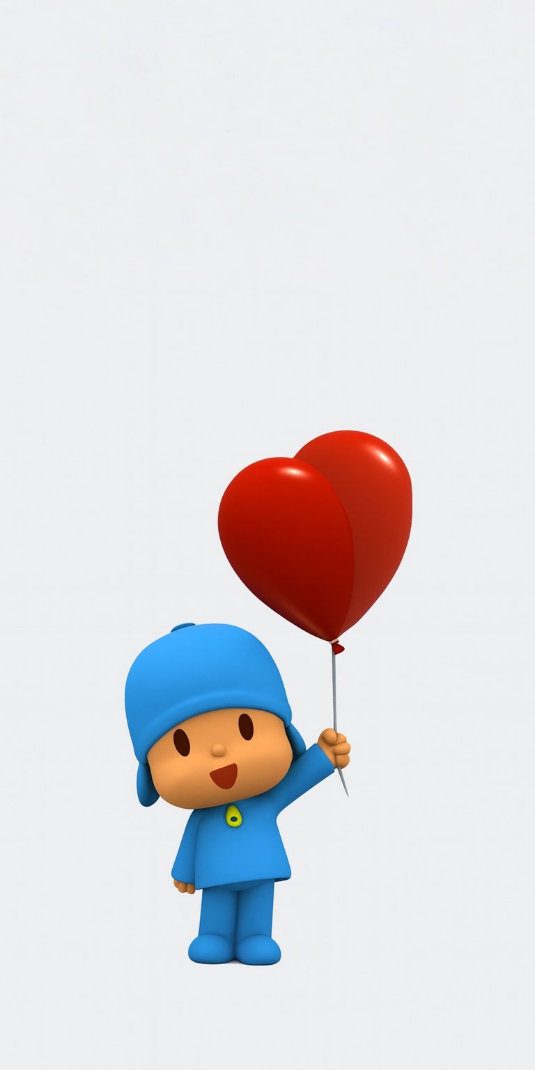 Download this vibrant Pocoyo 4K wallpaper for your iPhone, showcasing him holding a bright red heart balloon. This wallpaper captures Pocoyo's cheerful essence with his blue outfit and endearing smile.