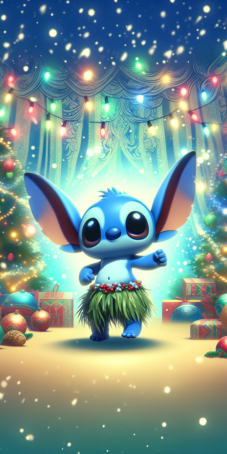 Stitch dancing under the christmas lights wallpapers