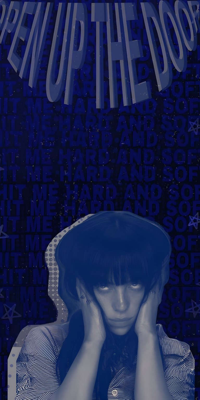 blue poster album blanket girl woman singer billie ellish open the door