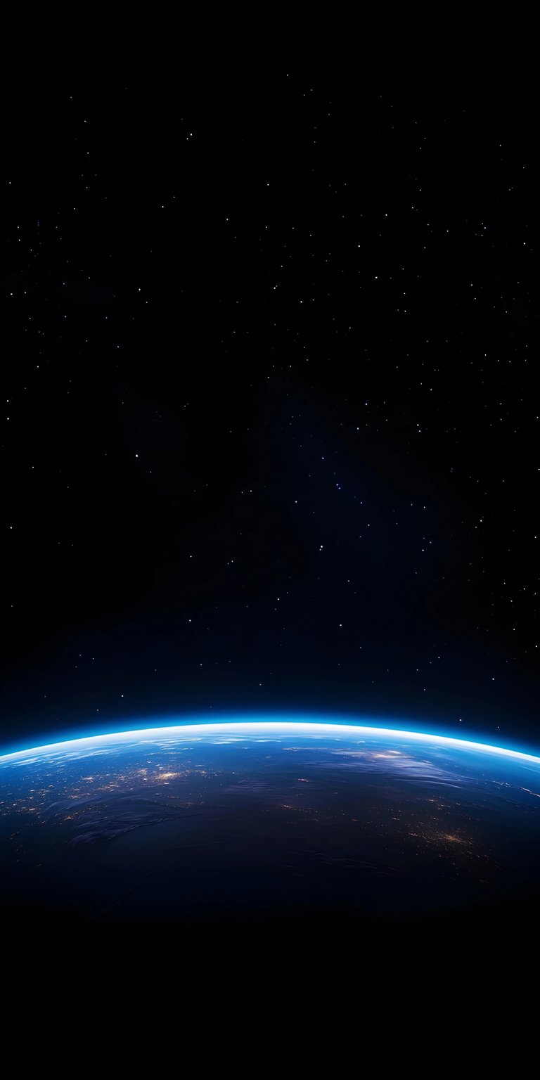 This stunning 4K wallpaper features the Earth as seen from space with vibrant city lights. Get this awesome wallpaper for your iPhone, showcasing the planet's curve and a starlit sky.