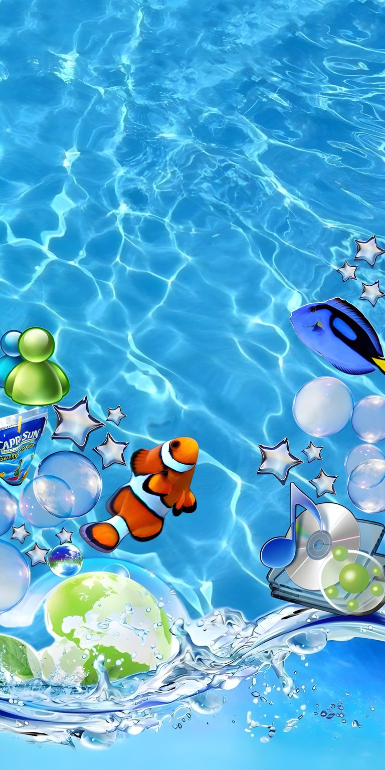 Download this stunning Nemo wallpaper in 4K for your iPhone, featuring a vibrant clownfish, a blue tang fish, and silver star accents. This beautiful wallpaper also showcases a refreshing blue water background, complete with bubbles and water ripples, bringing an aquatic theme to your device.
