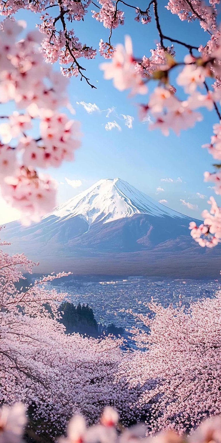 Mount Fuji sakura iOS 26 3D wallpaper 4K