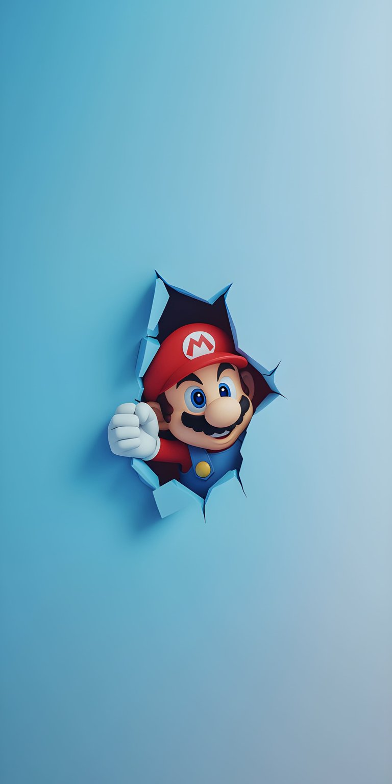 This 3D wallpaper features Mario breaking through a minimalist blue wall with realistic depth effects and high-fidelity textures. Upgrade your mobile device with this iconic video game wallpaper designed for a clean and playful iPhone look.