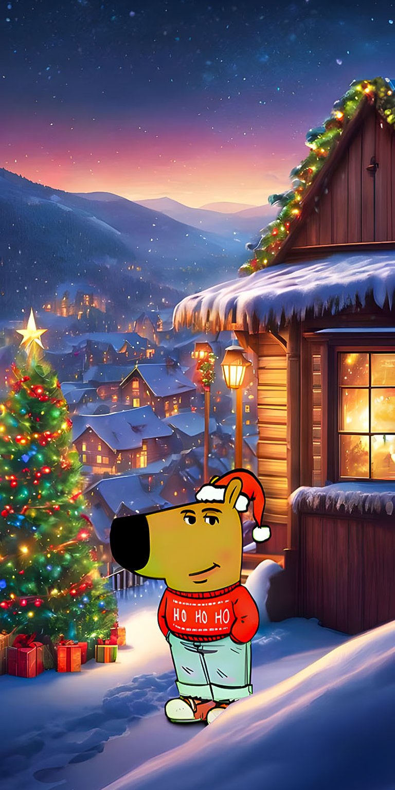 Chill Guy in christmas themed snowy area wallpaper