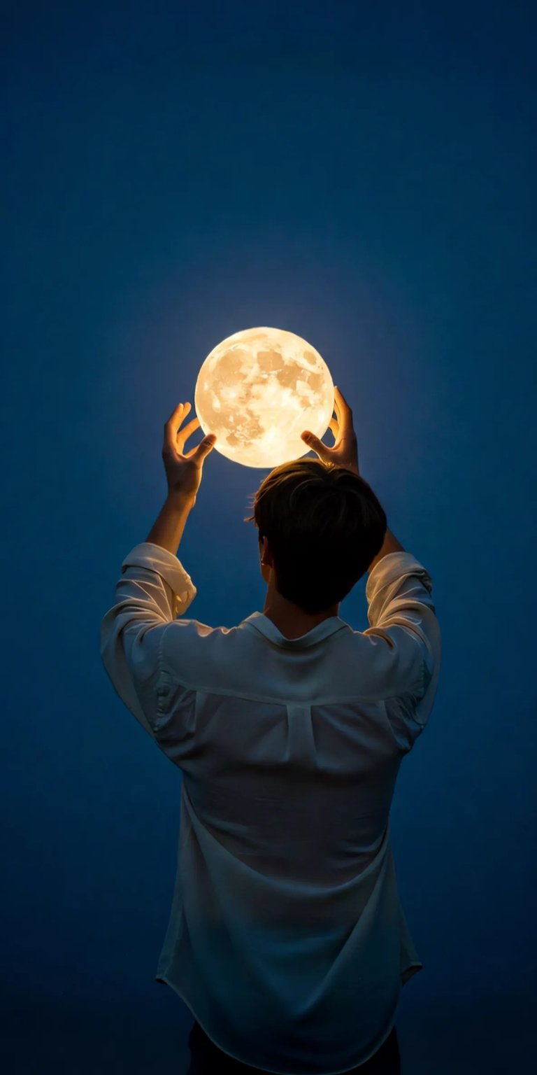 Man holding the moon iPhone wallpaper 4K