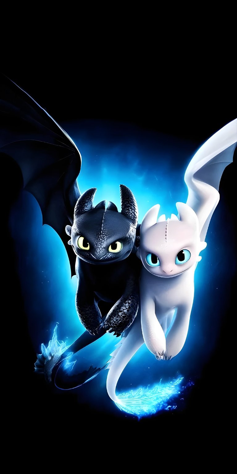 This high-contrast 4K OLED wallpaper features Toothless and the Light Fury glowing against a pure black background. Perfect for your iPhone, this wallpaper highlights vibrant blue bioluminescent effects and sharp character details that make your screen pop.