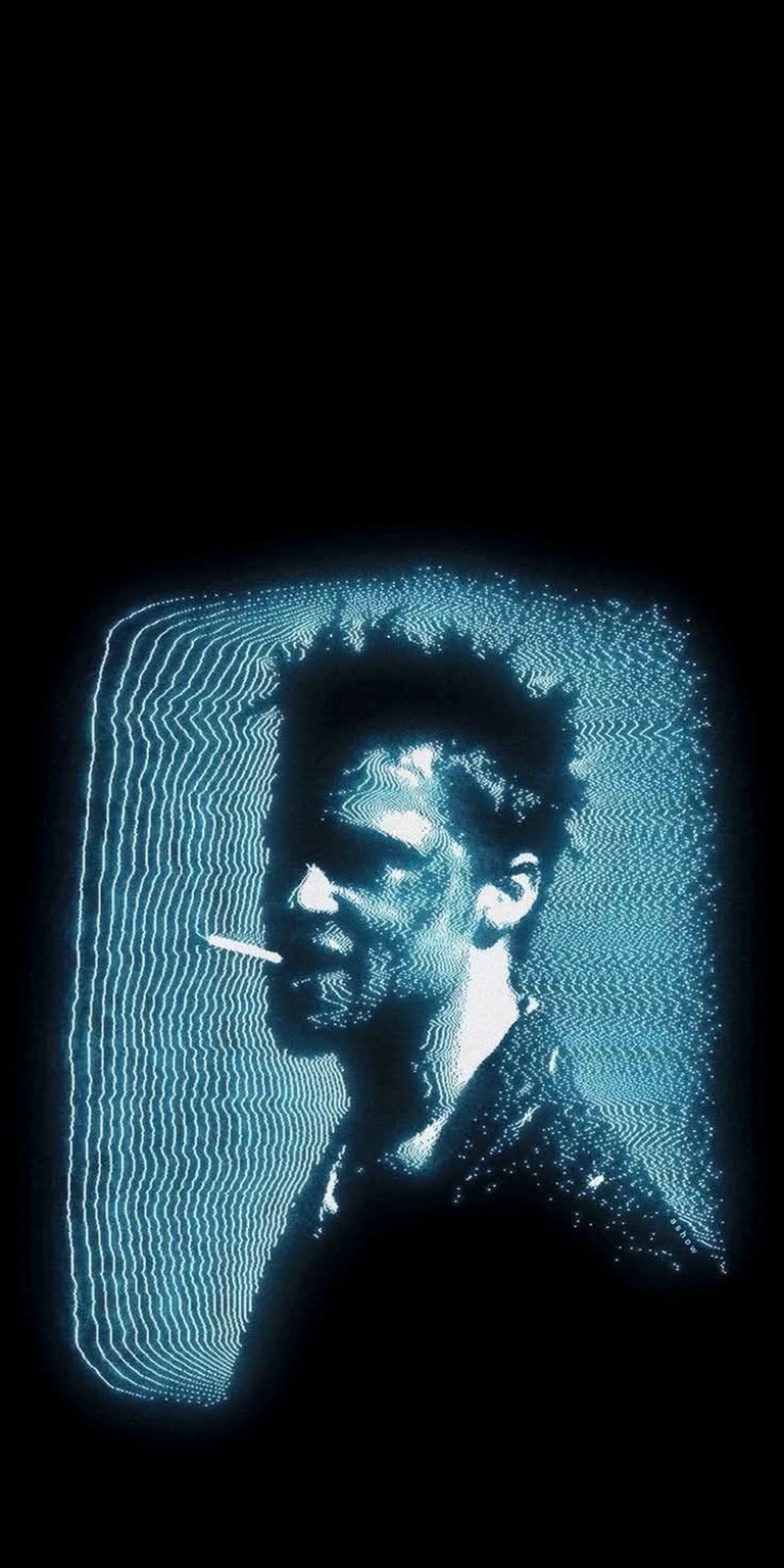 Download this Tyler Durden 4K wallpaper for your iPhone, featuring a digitized rendition of him smoking, surrounded by neon waveforms. This electrifying wallpaper is perfect for any fan of Fight Club.