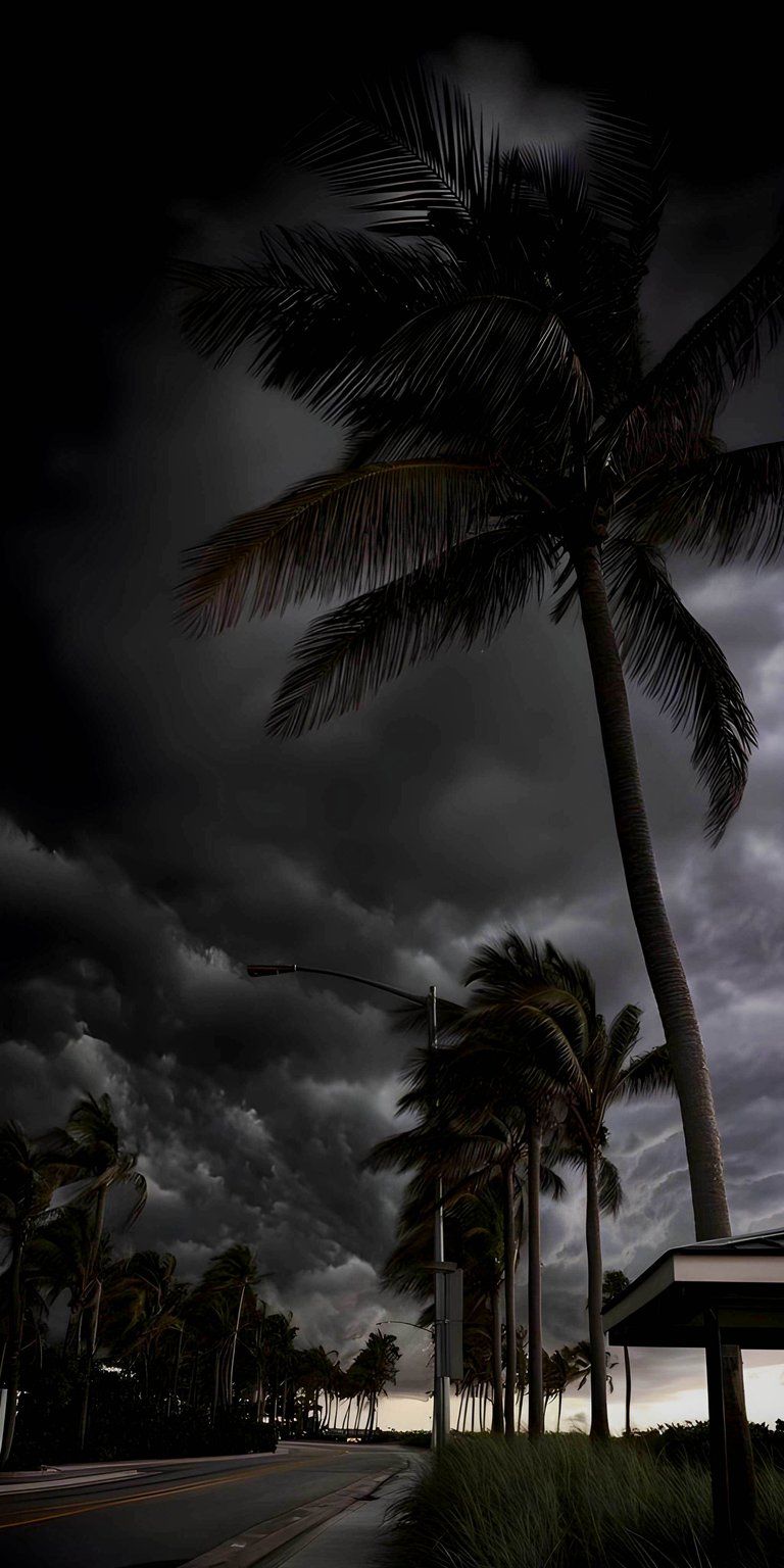 This 4K wallpaper features dark storm clouds hovering over a tropical palm tree landscape on a moody night. Download this mobile wallpaper to give your iPhone a dramatic, cinematic atmosphere with high-contrast nature visuals.