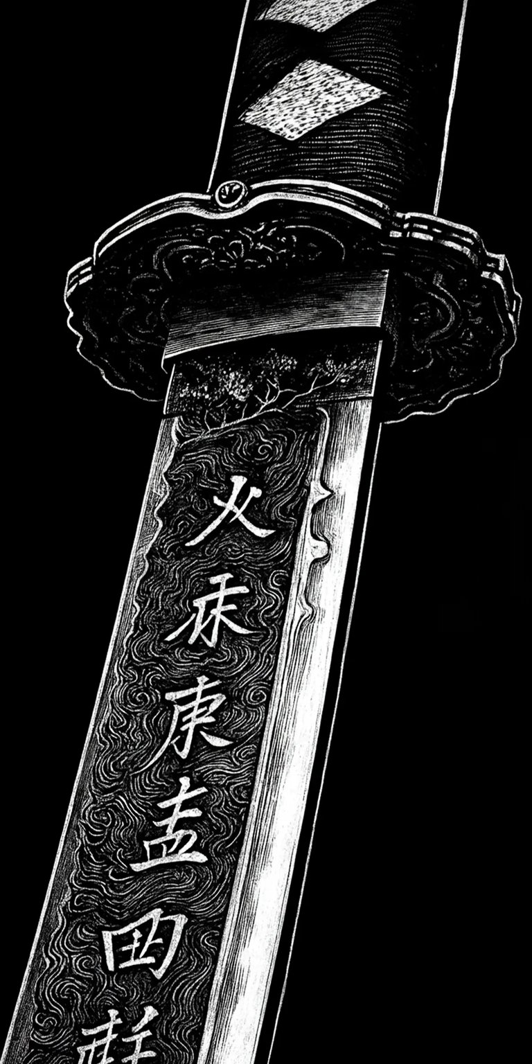 Get this incredible Katana wallpaper for your iPhone, featuring detailed engravings on the blade and an ornate handle design in 4K. This wallpaper showcases traditional Japanese craftsmanship.