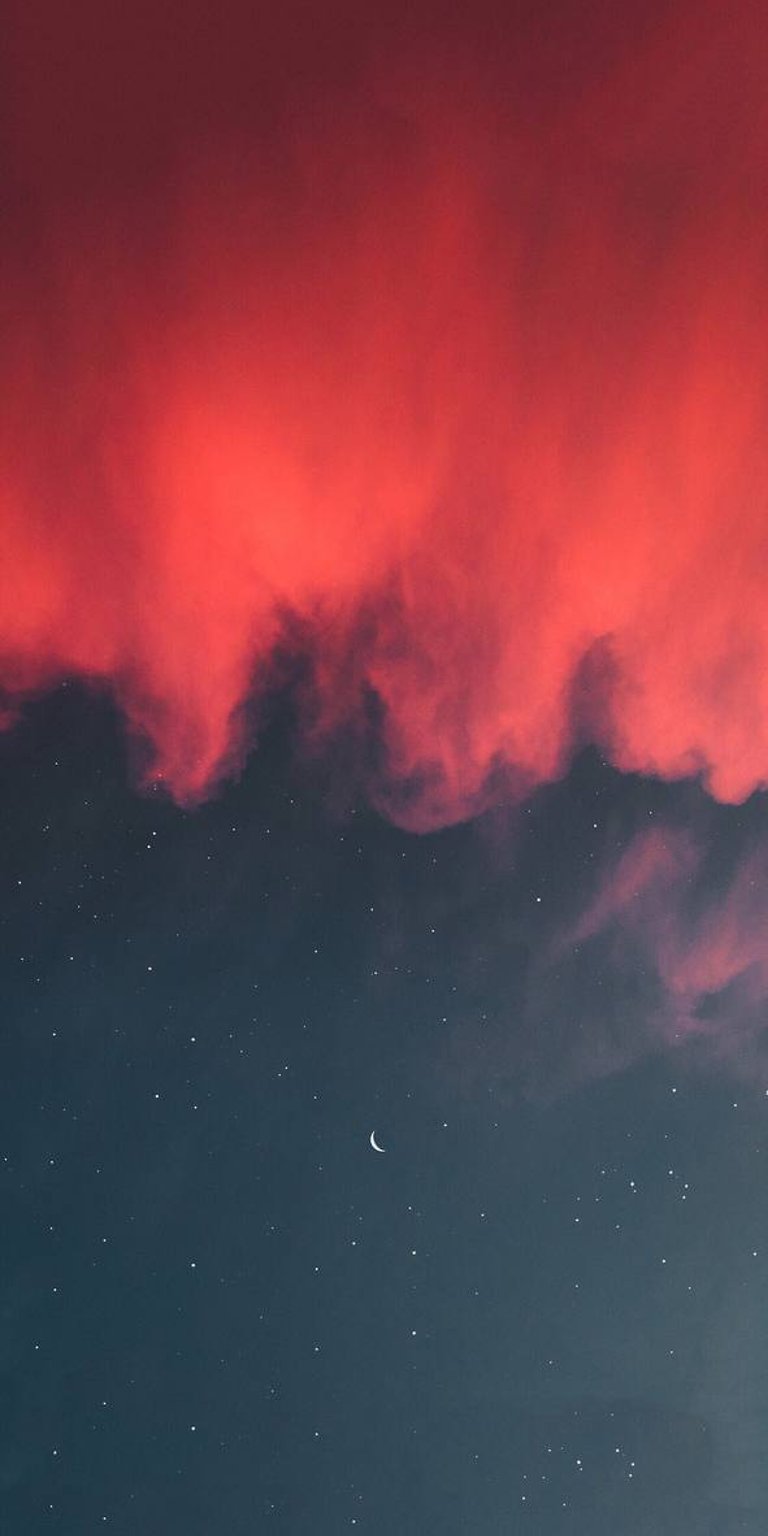 Red clouds night with moon and stars wallpaper
