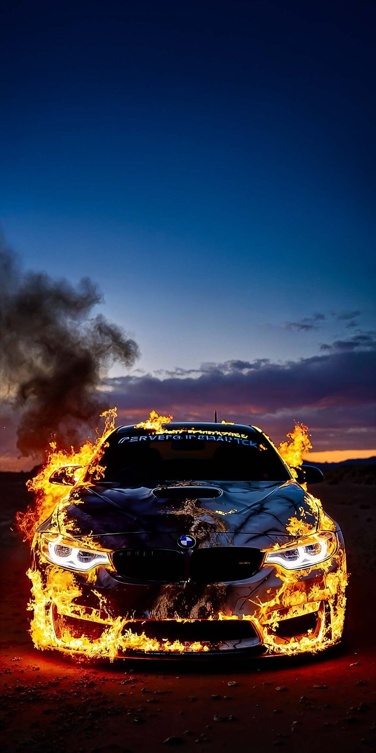 BMW M4 on Fire iPhone wallpaper 4K