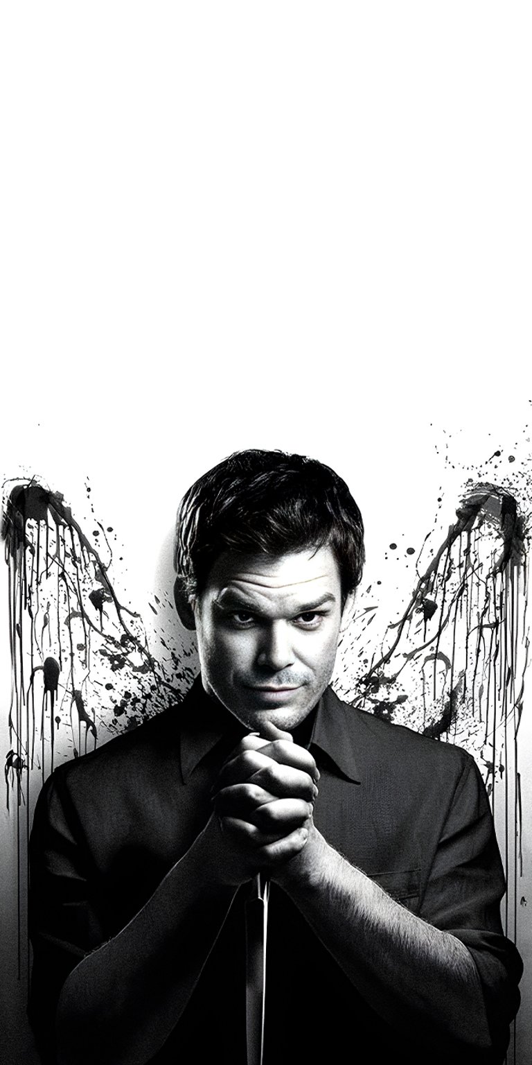 Dexter Morgan black and white with blood wall wallpaper