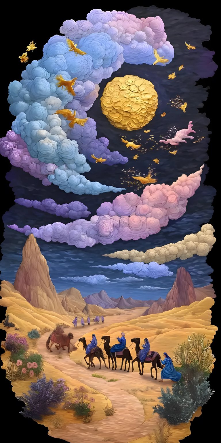 Camels on the desert art iOS wallpaper HD