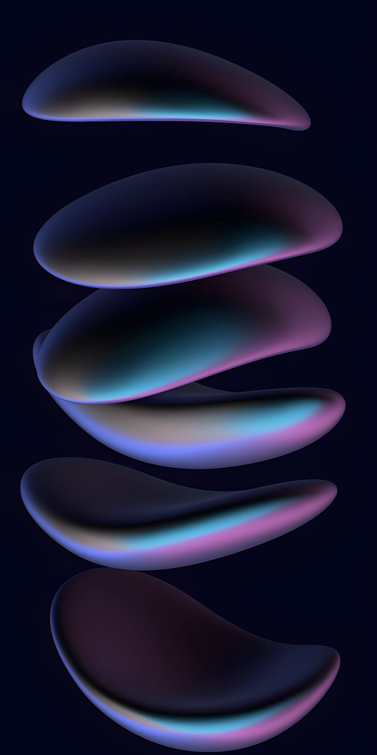 Transform your iPhone with this sleek 3D wallpaper featuring glossy, stacked organic shapes in shades of purple and blue. This minimalist abstract wallpaper offers a modern depth effect and premium texture for your lock screen.