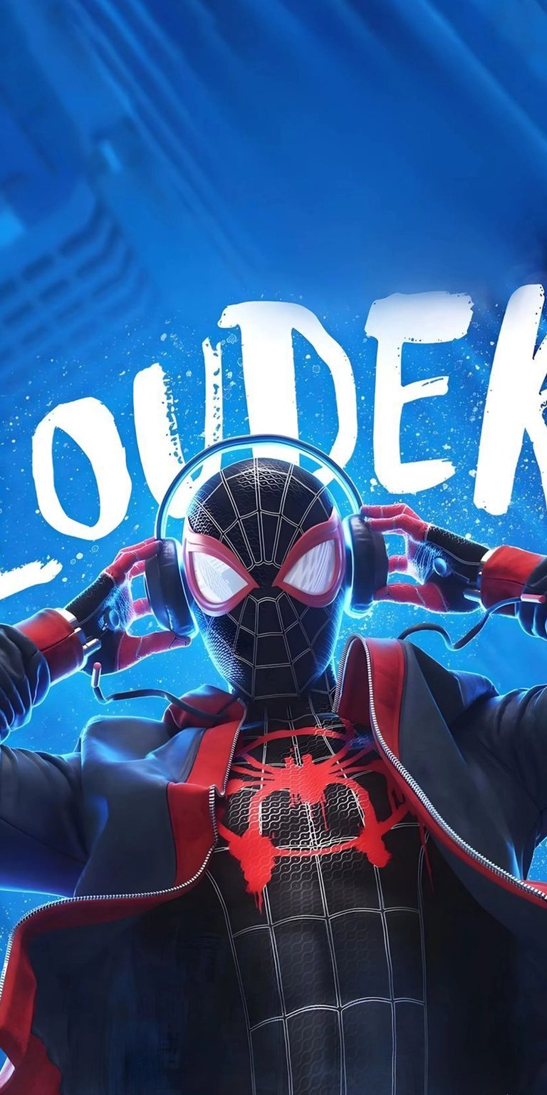 Enjoy this vibrant Miles Morales wallpaper in stunning 4K resolution on your iPhone. This wallpaper features Miles with headphones, the time 14:59 in the background, and a black jacket with red accents.