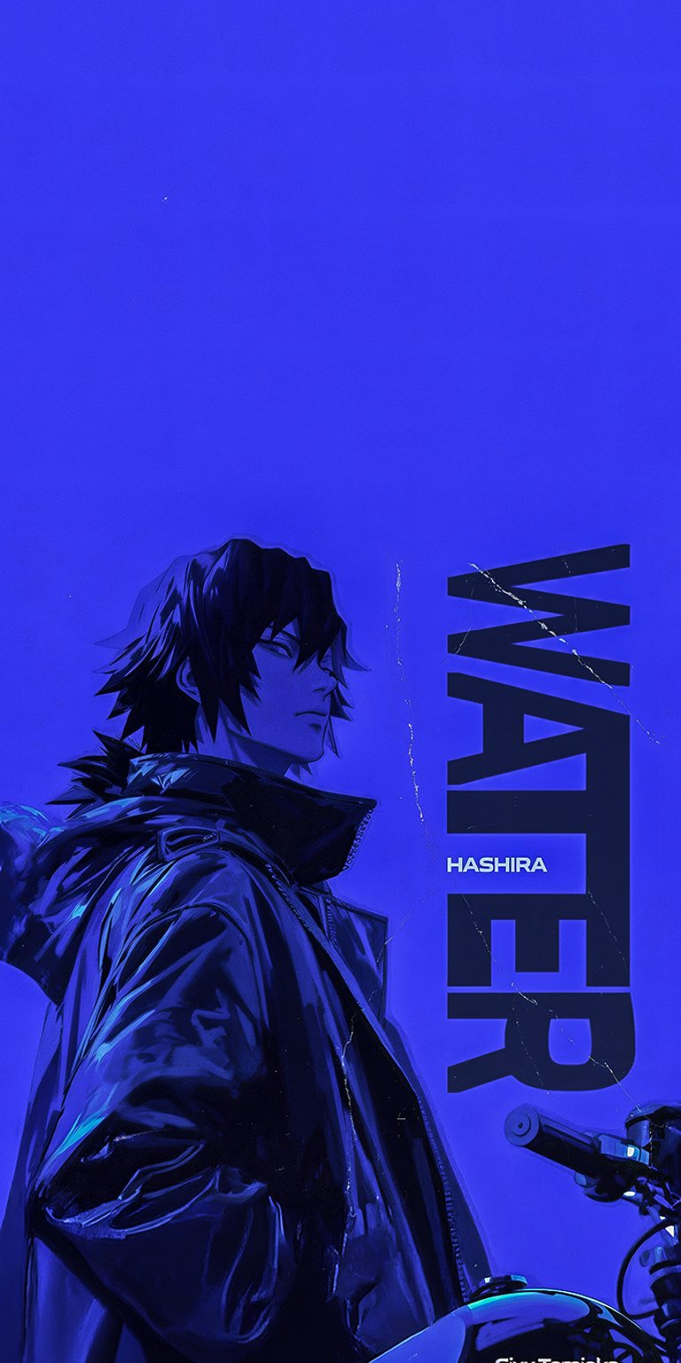 A smartphone lock screen featuring fan art of Giyu Tomioka, the Water Hashira from the popular anime and manga series Demon Slayer with sharp 4K visuals