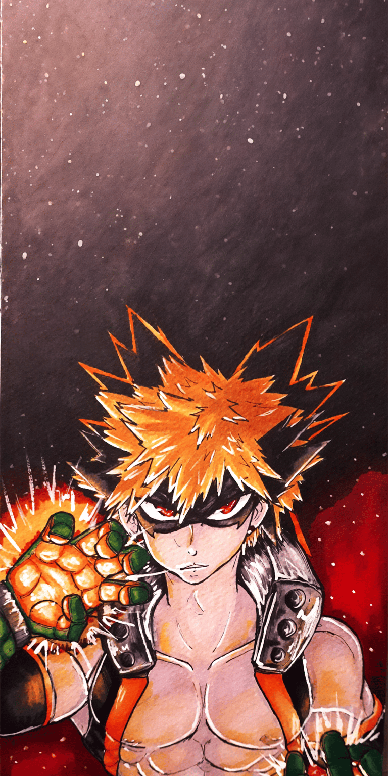 Get this stunning Bakugo wallpaper for your iPhone, showcasing a vibrant 4K resolution. Featuring his signature spiky hair, metal arm gear, and fiery explosion emanating from his hand, this wallpaper is a must-have.