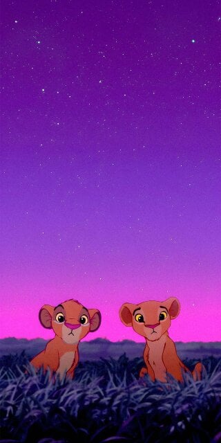 Simba and Nala on the grass at night wallpaper in 4k