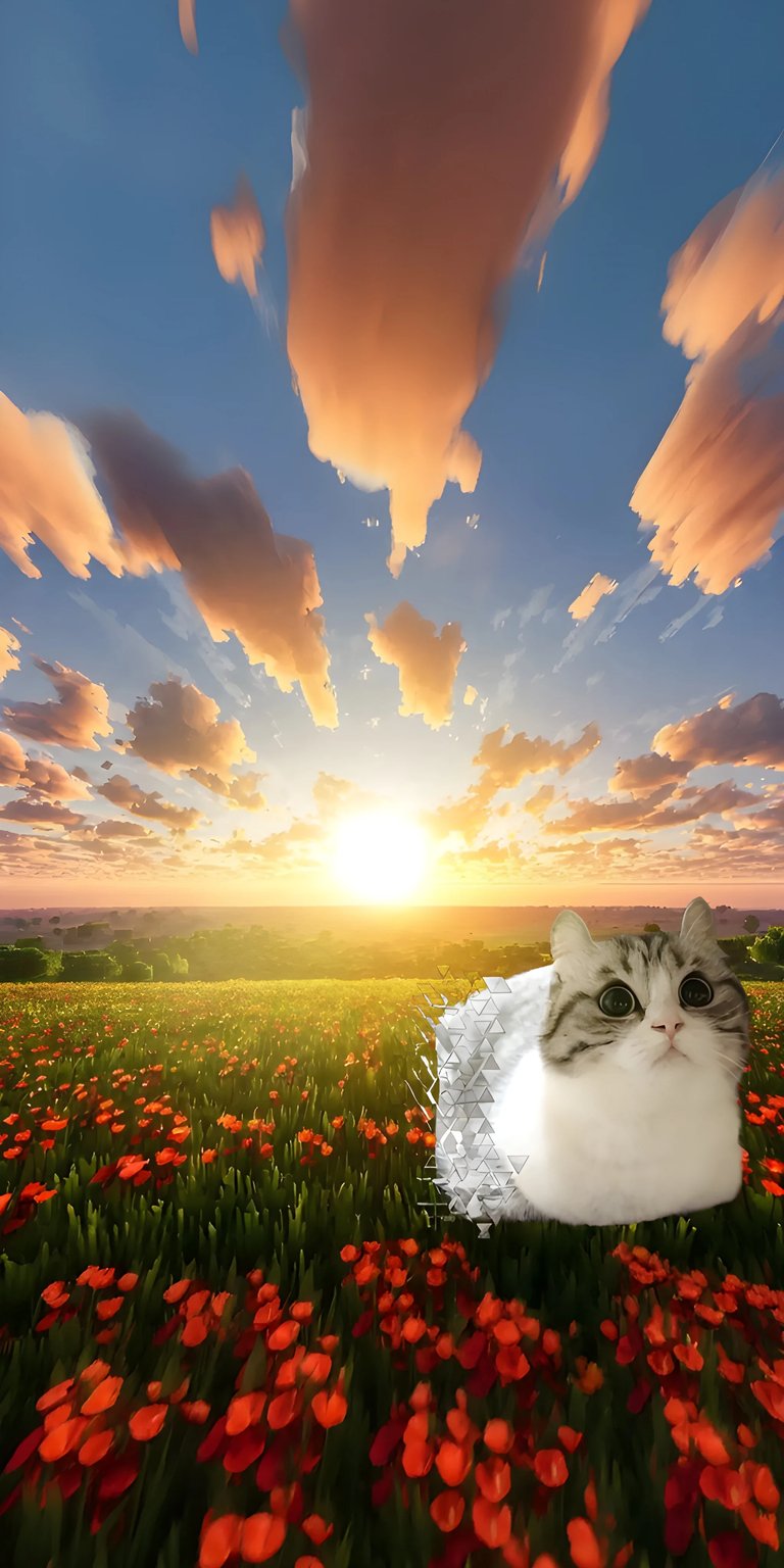 Download this striking Cat 4K wallpaper for your iPhone, showcasing a field of red flowers, a sunset and fluffy clouds. This high-quality wallpaper brings a touch of nature and serenity to your mobile device.