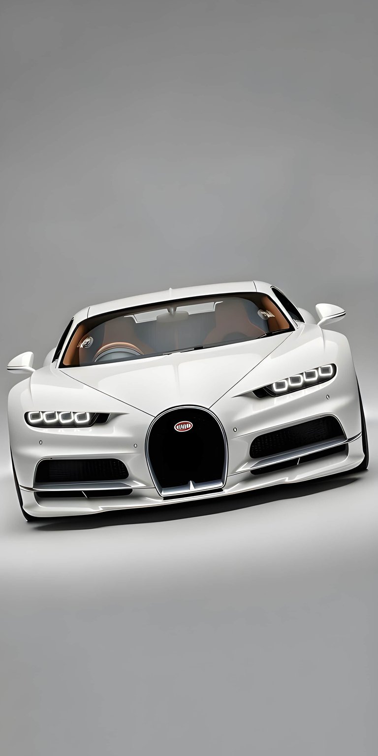 Bugatti Chiron 4K wallpaper featuring a clean white hypercar front view with sharp LED headlights and glossy body details. This aesthetic wallpaper is perfect for iPhone lock screen and home screen setups.