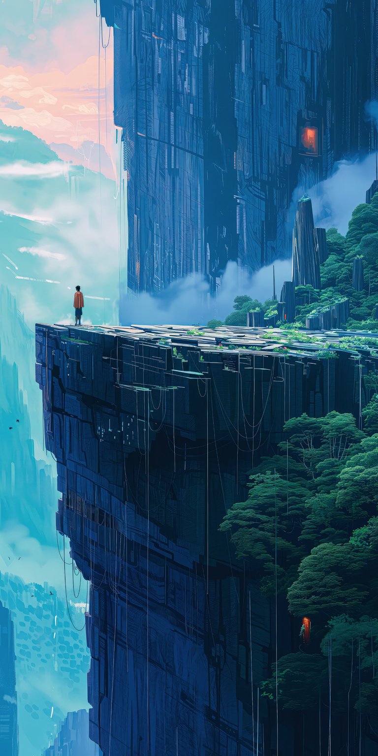 Man standing on the tip of the mountain wallpaper mobile