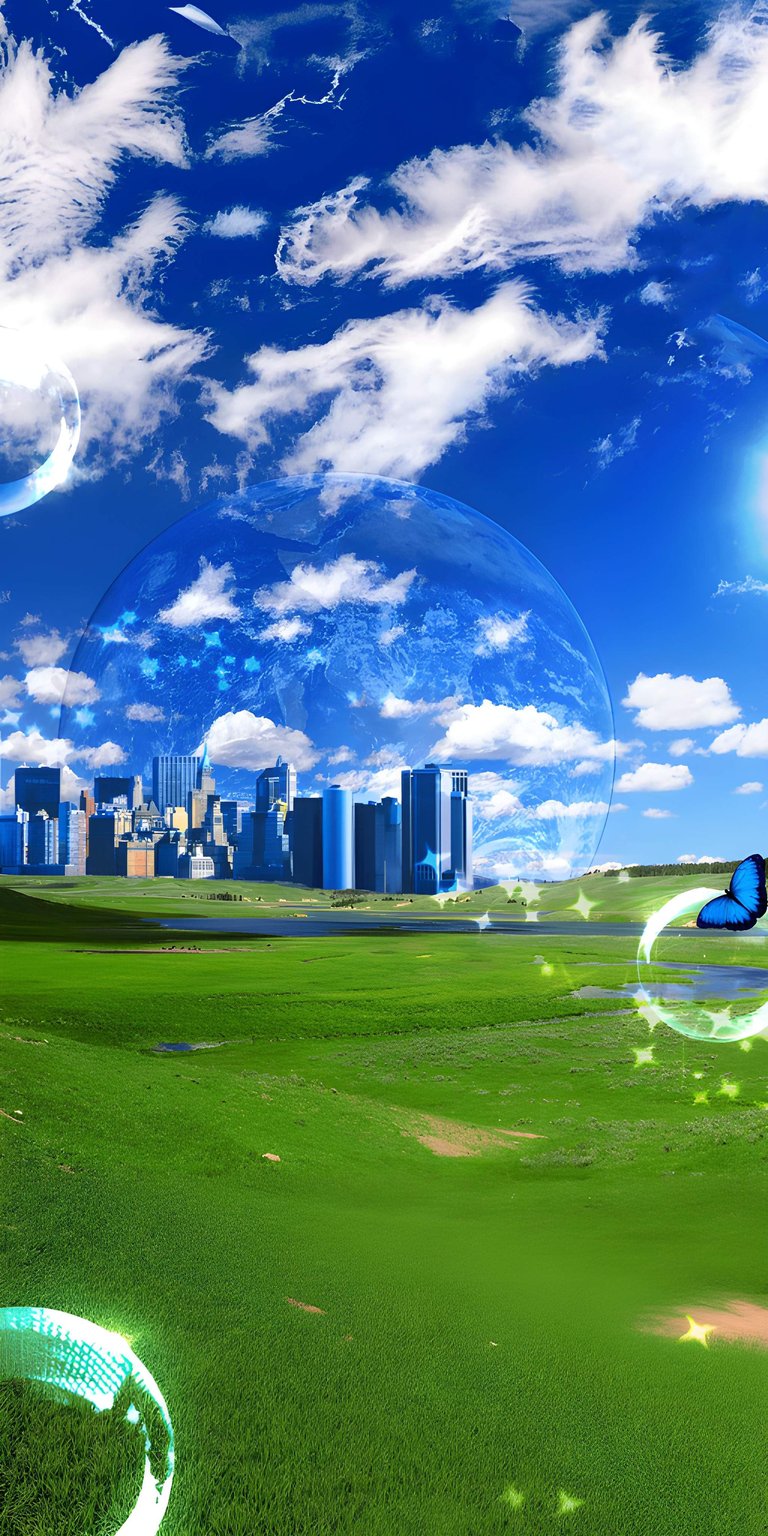 Download this amazing Blue Planet 4K wallpaper for your iPhone today! This wallpaper features a futuristic city skyline, a large blue planet in the sky, and a glowing butterfly.