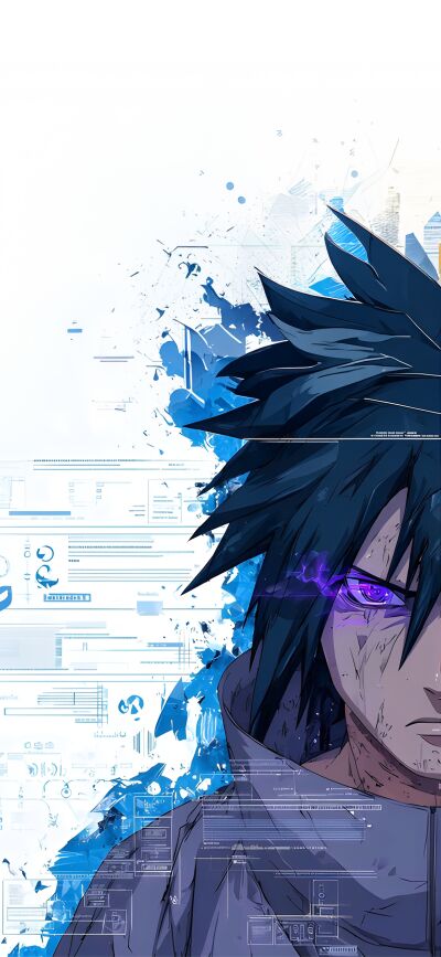 This matching Naruto Sasuke wallpaper is perfect for two iPhones, featuring a unique 4K resolution design. The wallpaper captures Naruto with his spiky blonde hair and Sasuke with his purple eyes, with tech details in the background.