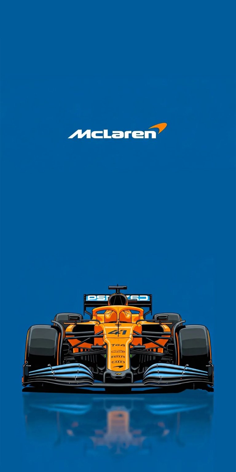 Get this dynamic McLaren wallpaper for your iPhone, showcasing a detailed 4K illustration. Notice the car's number '4' and the intricate wing design, all set against a vibrant blue backdrop, offering a high-quality wallpaper for your device.