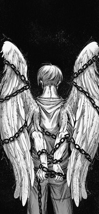 Chained angel black and white wallpaper