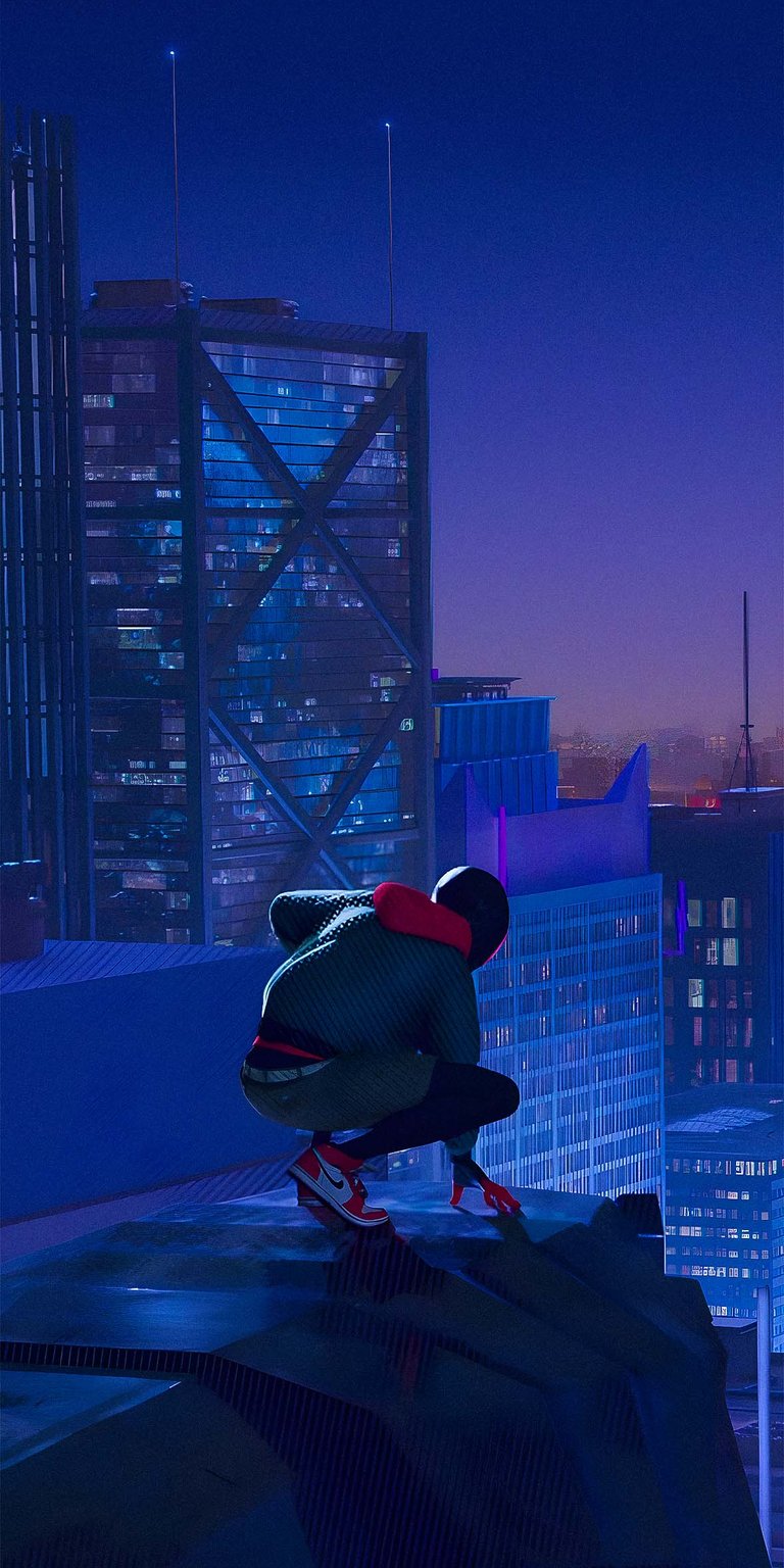 Spiderman Miles looking at city wallpaper in 4k HD