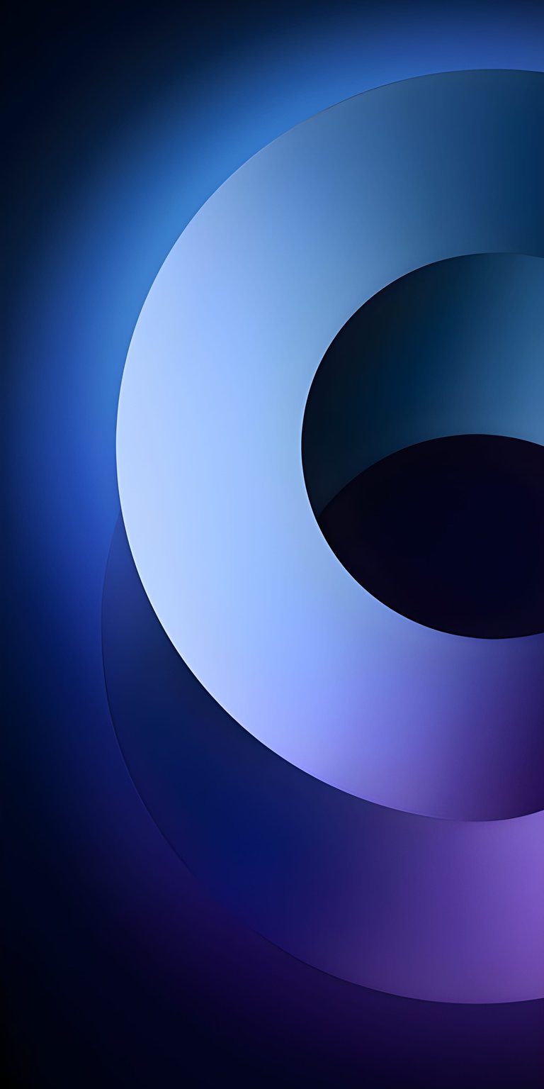 This abstract wallpaper features a sophisticated composition of overlapping geometric circles in deep blue and purple hues. Enhance your iPhone screen with this high-quality wallpaper that offers a sense of depth through soft shadows and elegant gradients.