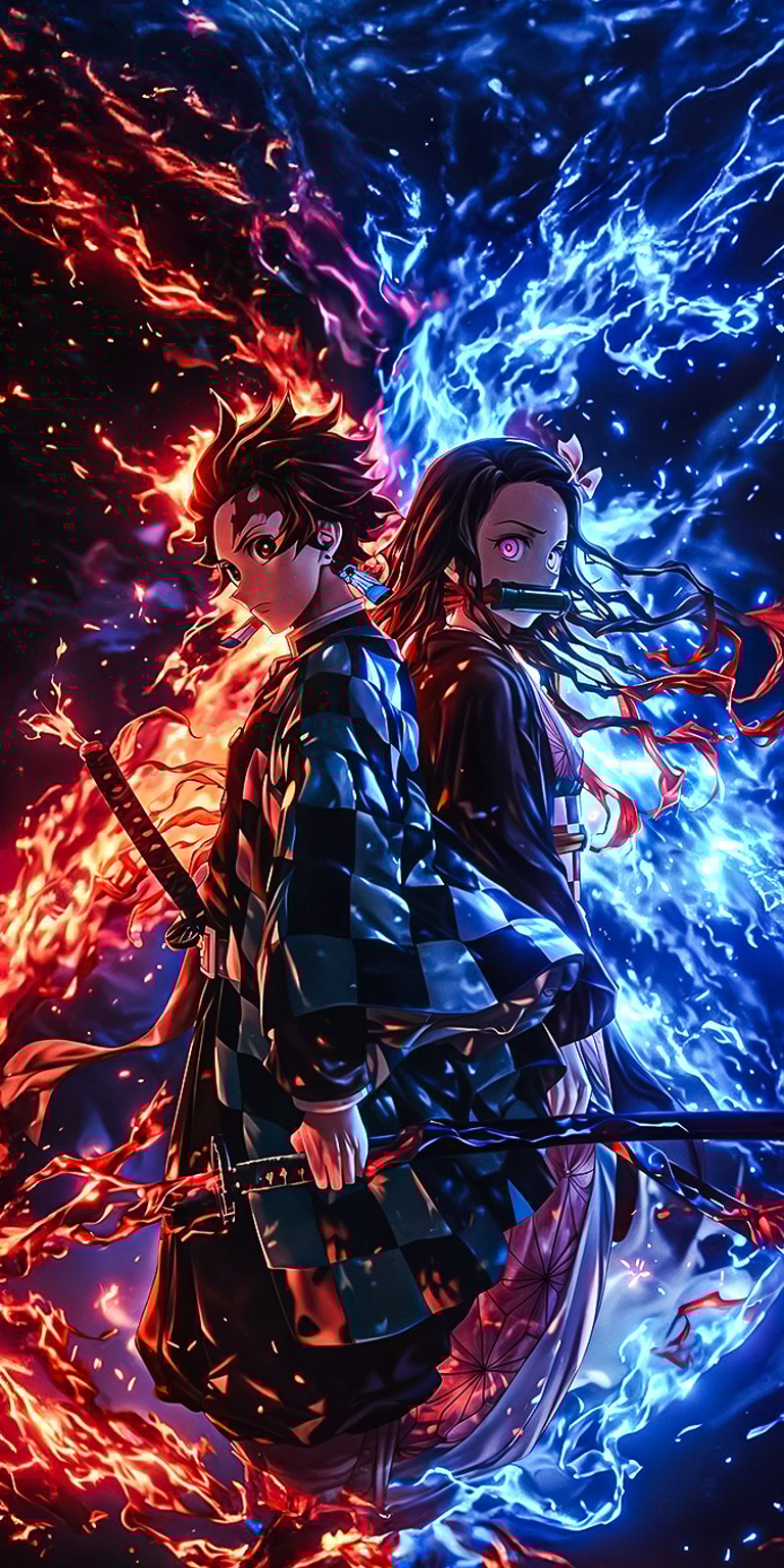 Tanjiro Kamado and Nezuko Kamado wallpaper iPhone 4K