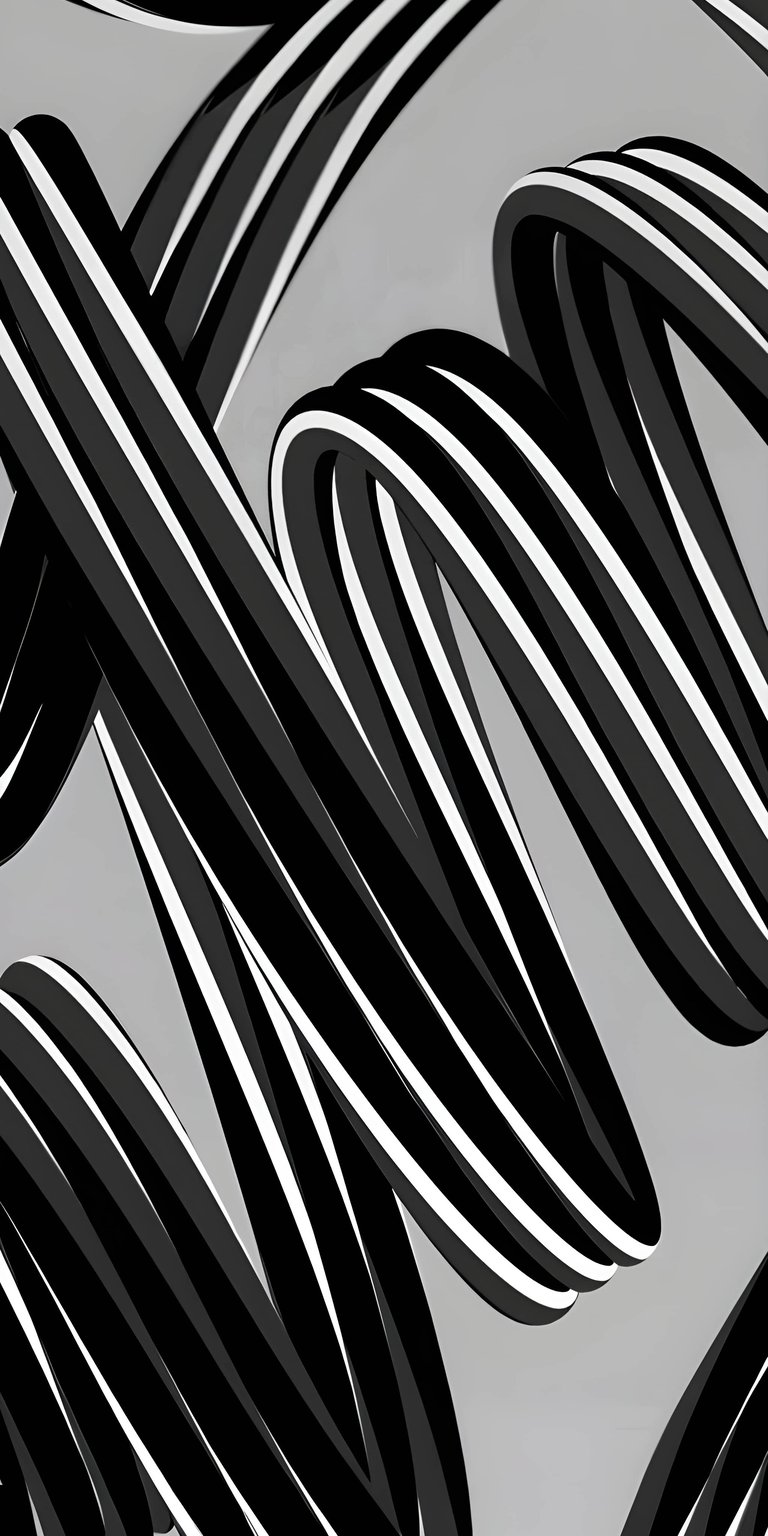 Transform your screen with this black white striped 3D wallpaper featuring interlocking monochrome ribbons. This high-contrast wallpaper is perfect for any mobile device seeking a bold, modern look.