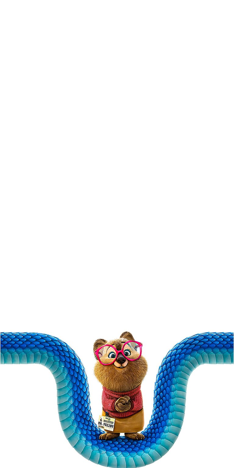 A charming character poster featuring Dr. Q. Fuzzby, a quokka and therapy animal (voiced by Quinta Brunson), humorously tangled up by the new blue snake character Gary De'Snake. This image highlights the film's blend of humor and mystery. Perfect for fans of the movie, the voice cast, and those seeking a fun, high-contrast home screen. Works beautifully on iPhone, Android, and AMOLED displays.