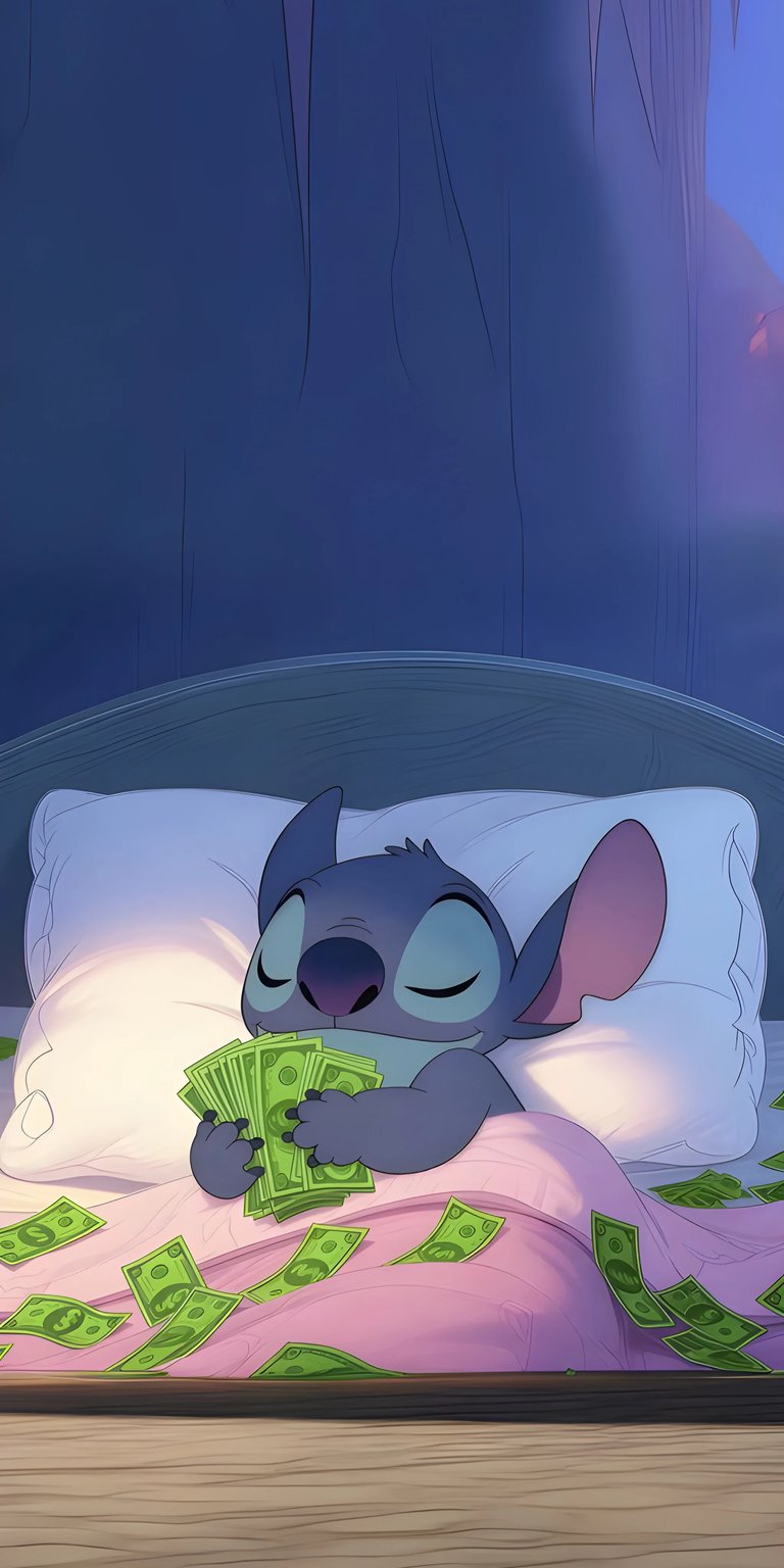 Stitch sleeping with money iPhone wallpaper 4K