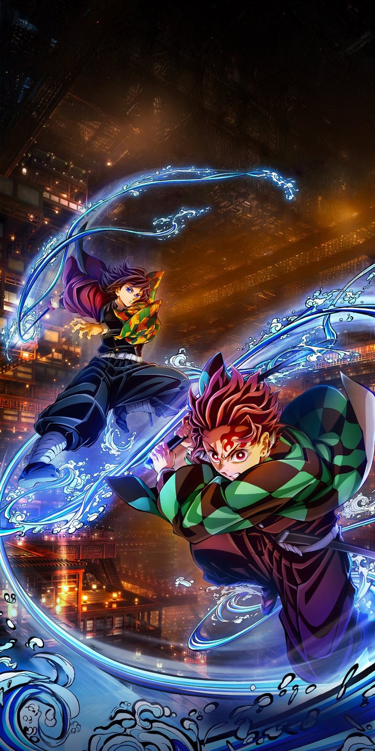 This 4K wallpaper captures the fluid elegance of the Water Breathing technique used by Tanjiro and Giyu against a moonlit backdrop. Enhance your iPhone screen with this dynamic live wallpaper featuring swirling blue water effects and intense combat action.