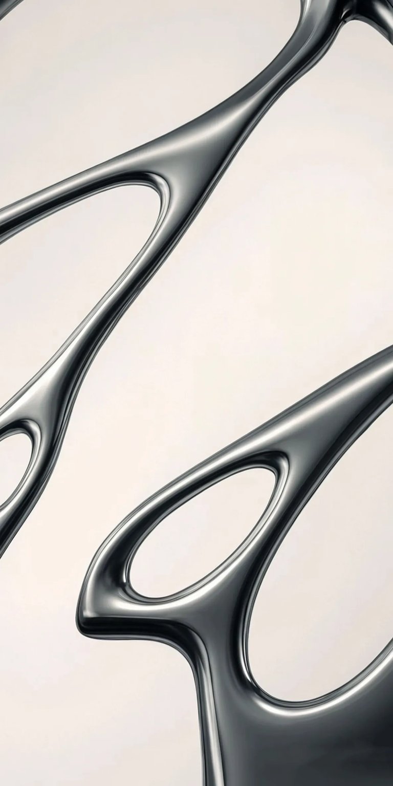 This modern abstract shape 4K wallpaper is perfect for your iPhone. The wallpaper features organic silver shapes, a clock, and a beige background.