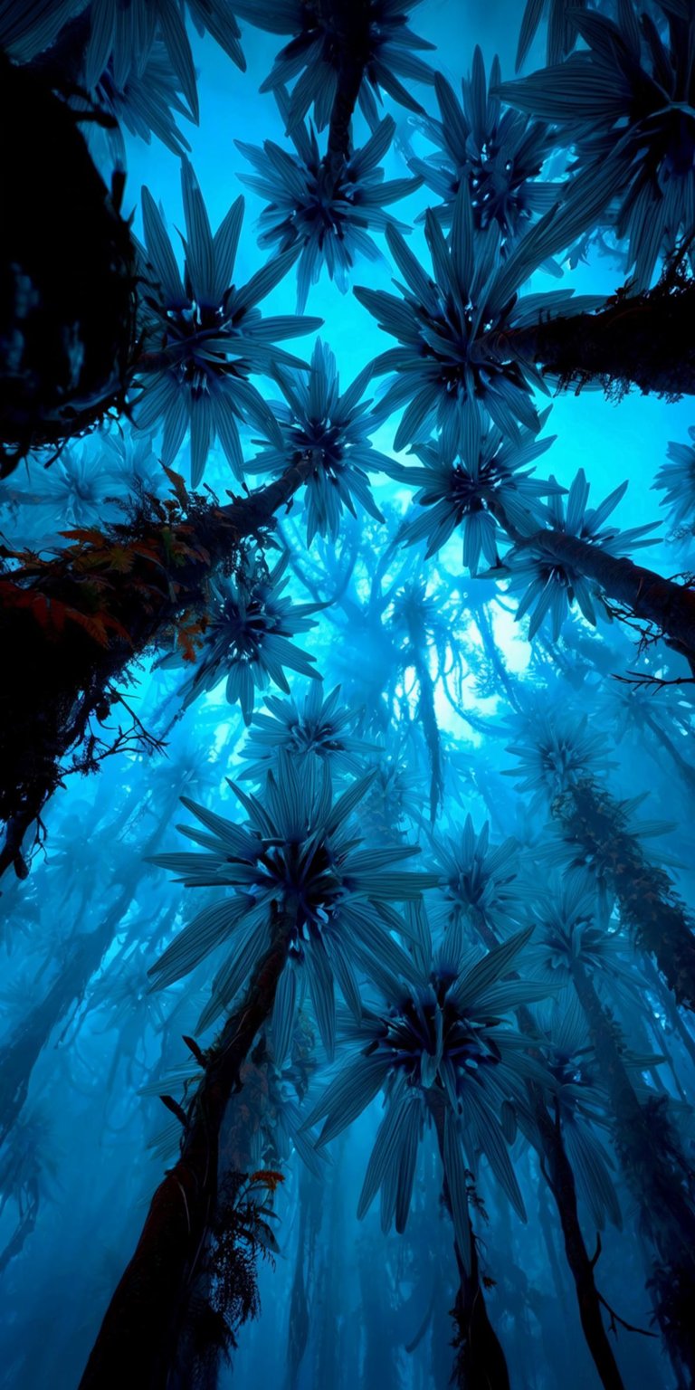Transform your iPhone with this stunning 4K wallpaper showcasing towering palm trees under a vibrant blue sky. This detailed wallpaper captures the unique patterns of the palm fronds and the rugged texture of the dark tree trunks.