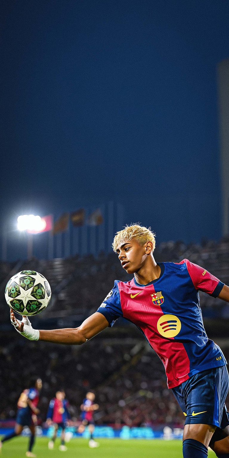 Lamine Yamal catches the match ball Wallpaper HD mobile