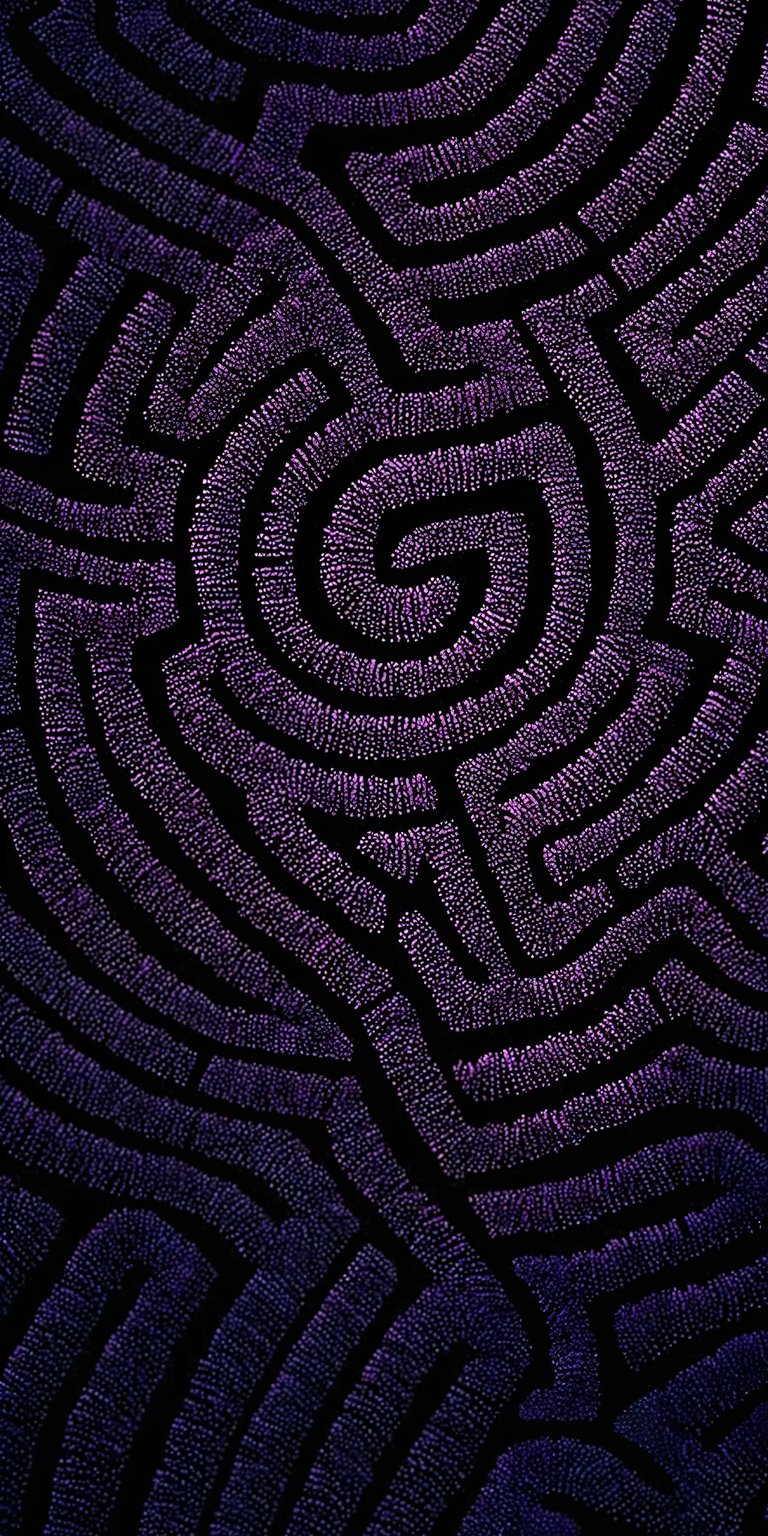 Download this purple maze wallpaper for your iPhone in stunning 4K resolution. This wallpaper features winding patterns, intricate swirls, and a dark background, creating a visually captivating design.