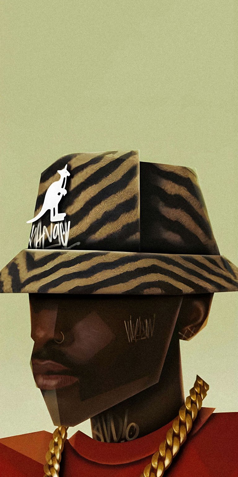 This artistic aesthetic wallpaper features a man wearing a stylish tiger-print Kangol bucket hat. It is a bold, illustrated wallpaper designed to stand out on any iPhone screen.