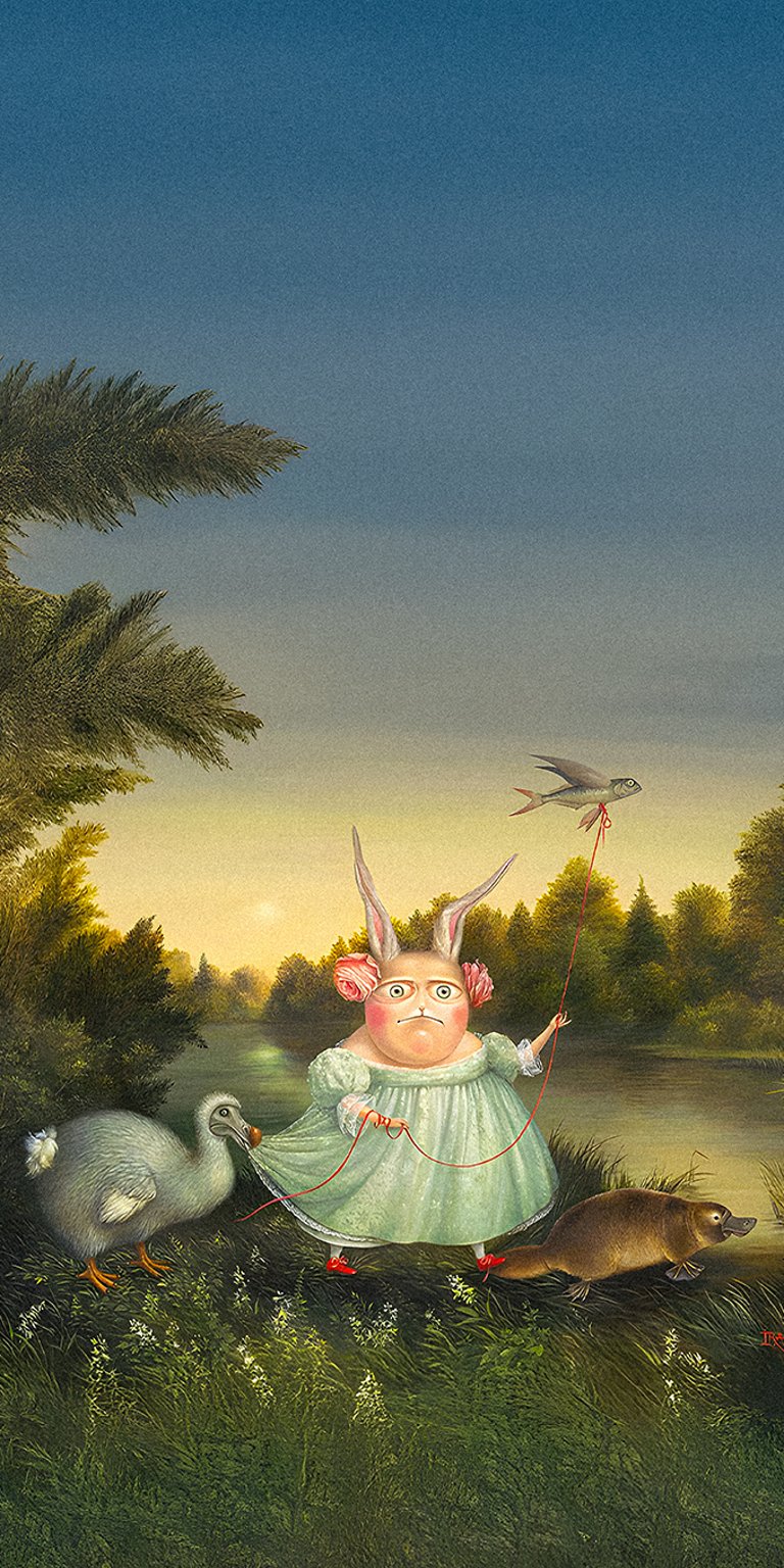 Bunny taking pets for walk in the country Meme iPhone 4K Wallpaper