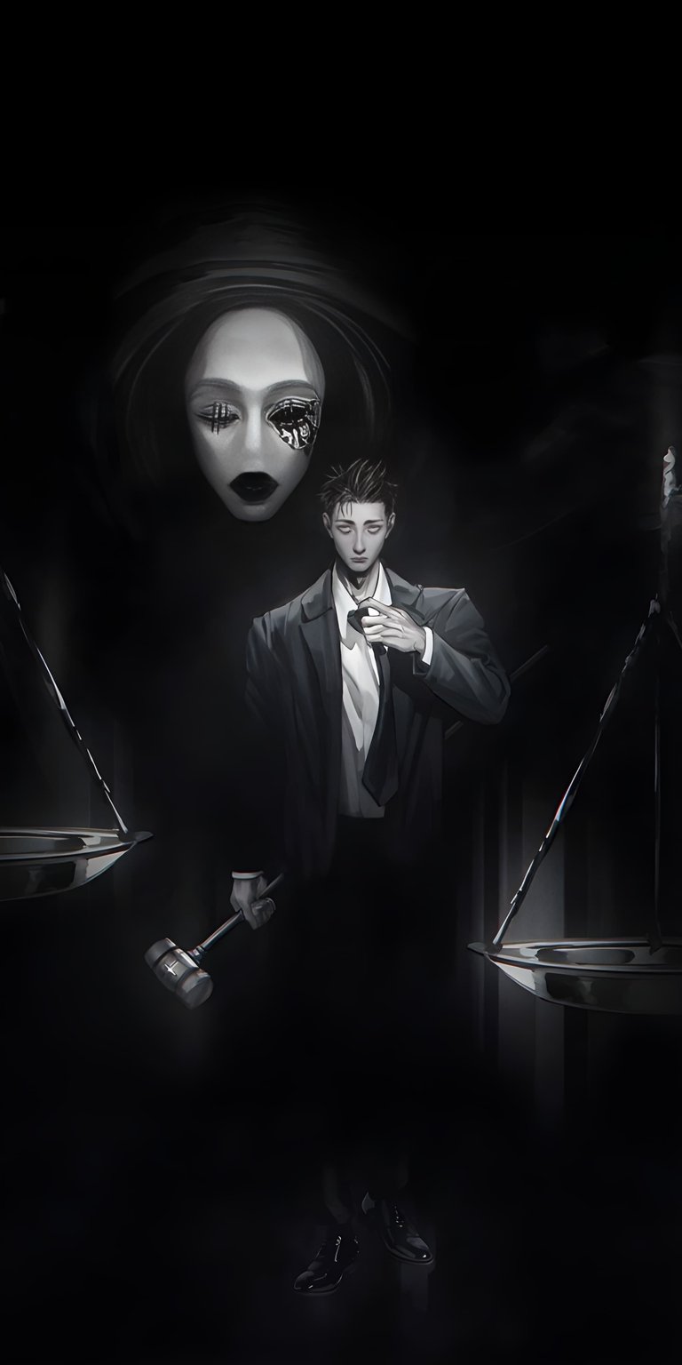 Enhance your iPhone with this striking Yuta Okkotsu 4K wallpaper, showcasing the character holding a gavel. The wallpaper features a haunting figure in the background with dramatic makeup, perfect for a unique mobile wallpaper.